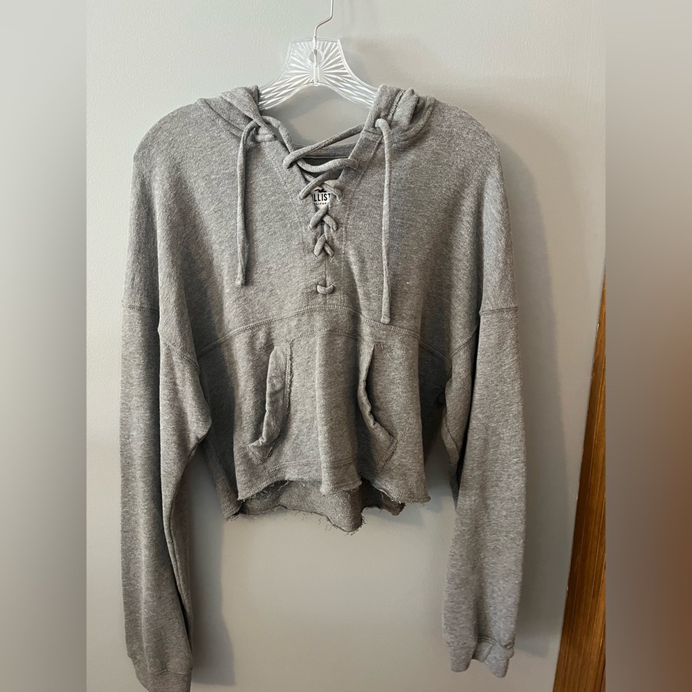 Grey Hollister Cropped Hoodie